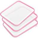 Hoolerry 3 Pcs Clear Hard Zipper Case Hard Plastic Zipper Pouch Makeup Bag Portable Travel Organizer for Cosmetics, Office Supplies, Documents & Toiletries (Pink, L)
