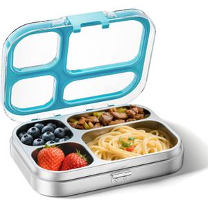 G.a HOMEFAVOR Stainless Steel Lunch Box - 4 Compartments Bento Box for Kids, Leakproof Food Container for School, Office, Dishwasher Safe, BPA-Free, 27 oz, Blue
