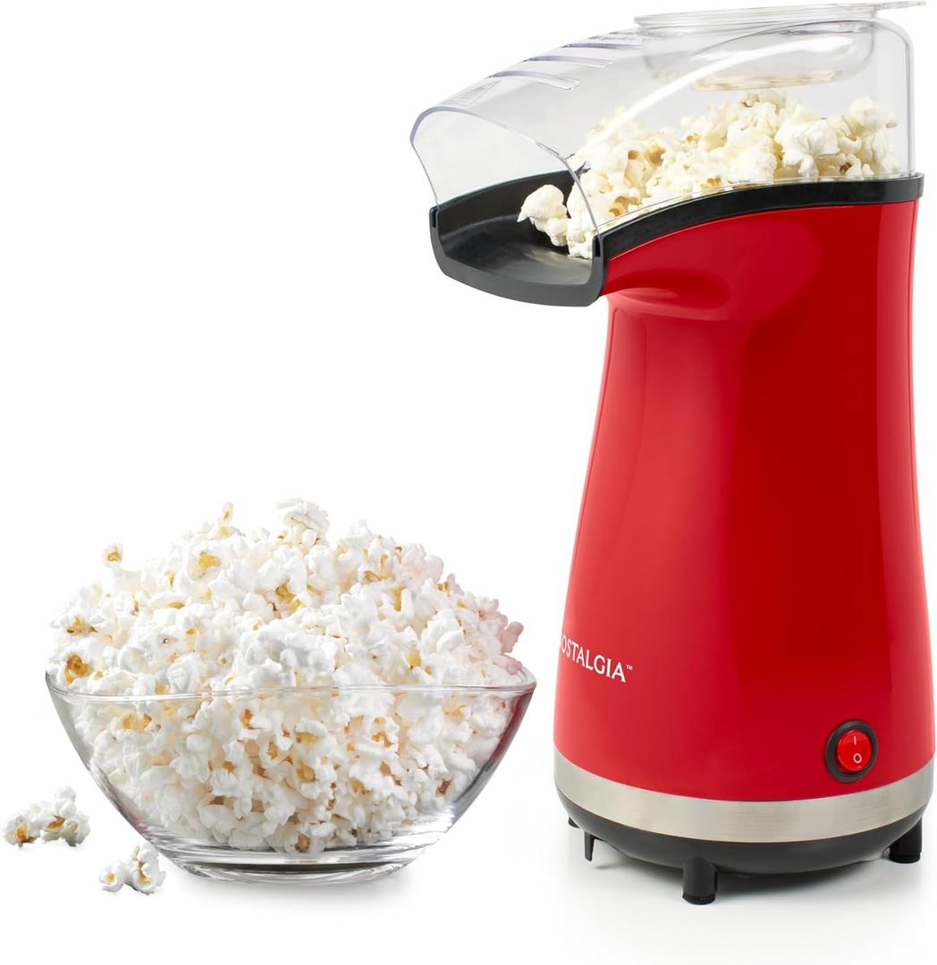 Nostalgia Air Popper Popcorn Maker 16 Cups Oil-Free Pop Corn Includes 4-oz Measuring Cup Perfect for Family Movie Nights Red