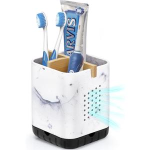 Boperzi Electric Toothbrush Holders for Bathroom Countertop, Detachable Toothbrush and Razor Holder Drainage for Shower, Kids Toothbrush and Toothpaste Holder, 3 Slots Bamboo Toothbrush Organizer (Black &Marble)