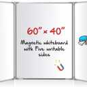 60 x 40 Foldable Whiteboard Dry Erase Board Large Tri Folding Whiteboard Magnetic Dry Erase Board, Wall Aluminum Frame and Flip Out Pen Tray for Office, Home