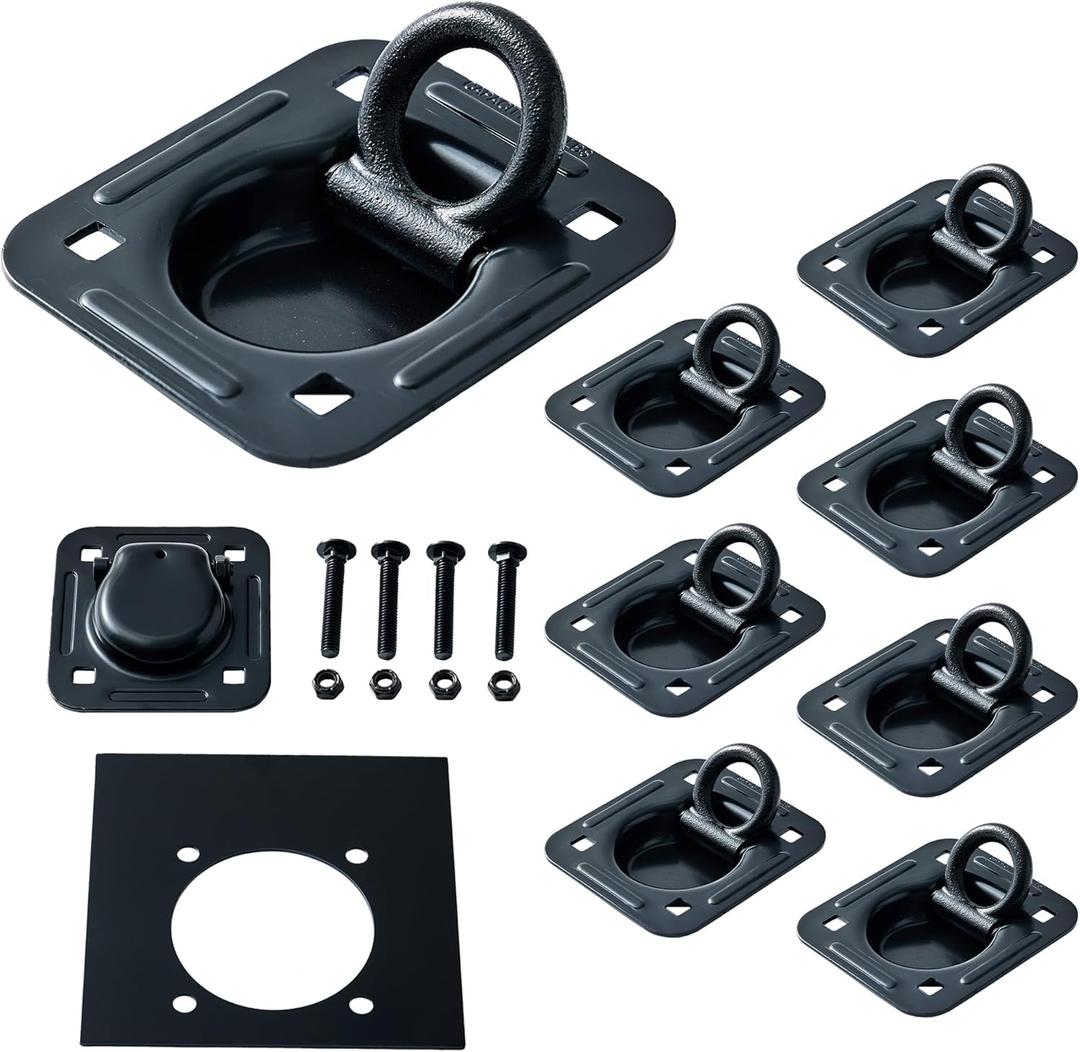 Lonffery 8 Pack Recessed D-Ring Tie Down Anchors (6,000 lb. Capacity), Heavy Duty Kit for Trailer or Deliveries, Black