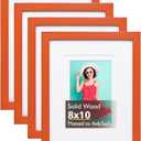KINLINK 8x10 Picture Frame Orange, Solid Wood Frames with Acrylic Plexiglass for Pictures 4x6/5x7 with Mat or 8x10 without Mat, Tabletop and Wall Display Photo Frame, Set of 4
