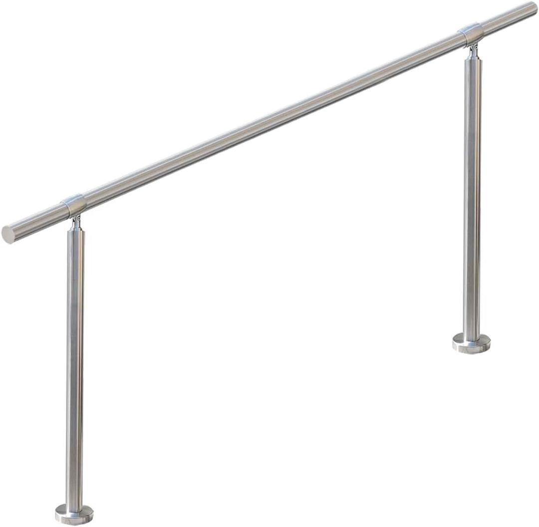 5 Step Stair Railing, Handrail for Indoor Outdoor Steps, 1.65 in Round DIY 304 Stainless Steel Transitional Porch Deck Hand Rail with Installation Kit for Seniors, Silver, 67 x 36 in