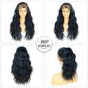 SAPPHIREWIGS Loose Body Wave Wig with Headband Attached Black Mix Blue Highlight Color Glueless Synthetic Headband Wig for Black Women 26 inches