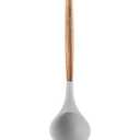 Silicone Soup Ladle - with Wooden Handle, Non-Stick Cookware Heat Resistant Kitchen Utensil - Silver Gray