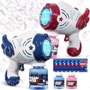 Roberly Bubble Guns for Kids Ages 4-8, 2 Pack Rechargeable Bubble Machine Blower with 2 Bottles 20 Bags Solution LED Light, Boys Girls Birthday Gifts Summer Party Favor Basket Stuffers