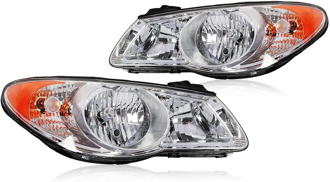 Halogen Headlight Compatible with Elan-tra 2007-2010 Headlamp with Low Beam Steering Bulb Left and Right Amber Reflector HY2502138 HY2503138