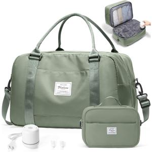 Vacuum Travel Bag for Women with Air Pump, Personal Item Carry on Bags with Seal Compression Pocket for Airlines, Weekender Overnight Bag for Women with Toiletry BagGreen