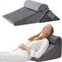 3Pcs Orthopedic Bed Wedge Pillow Set, Foam Wedge Pillow Post Surgery for Back, Leg and Knee Support, Adjustable 9&12 Inch Folding Triangle Pillow for Sleeping, Acid Reflux, Snoring, Velvet (Adjustable 9&12 Inch + 1 Head Pillow, Short Plush)