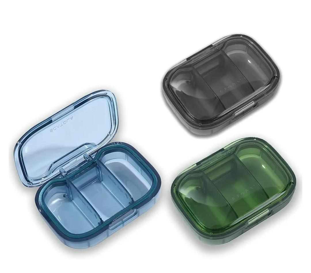 3 Pack 3 Compartment Pill Box, Moisture Proof Pill Case, Travel Pill Organizer for Pocket Purse, Daily Portable Medicine Vitamin Box, Fish Oil Box, Supplement Box
