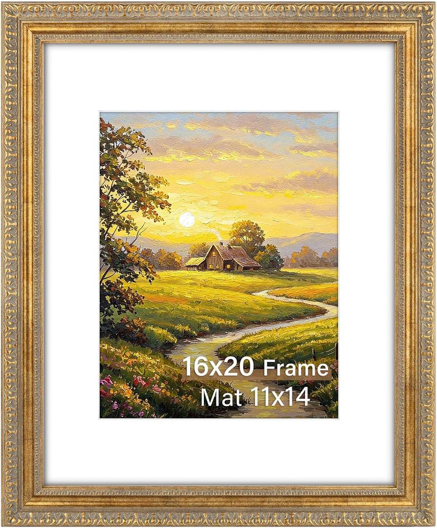 Frametory 16x20 Frame White Mat for 11x14 Picture Plexiglass Bronze Color