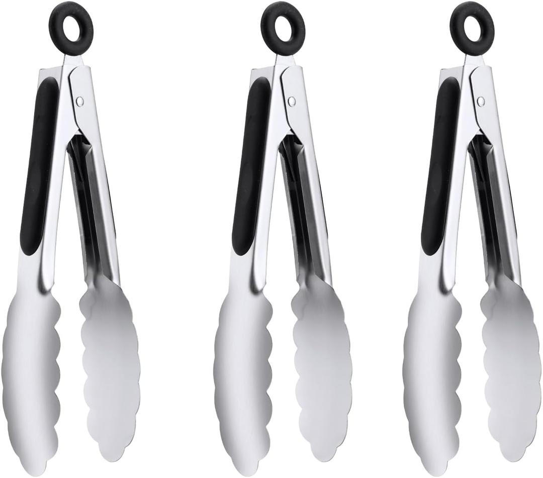 7" Small Kitchen Tongs Set of 3, Stainless Steel Ice Tongs Food Tongs, Mini Serving Tongs for Appetizers, Salad, Buffet (7", 3PCS)