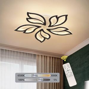 Garwarm LED Ceiling Light Fixture, 60W Modern Leaves Ceiling Lamp Dimmable Black Flush Mount Ceiling Chandelier for Living Room Study Room Dining Room Bedroom (23.6in)