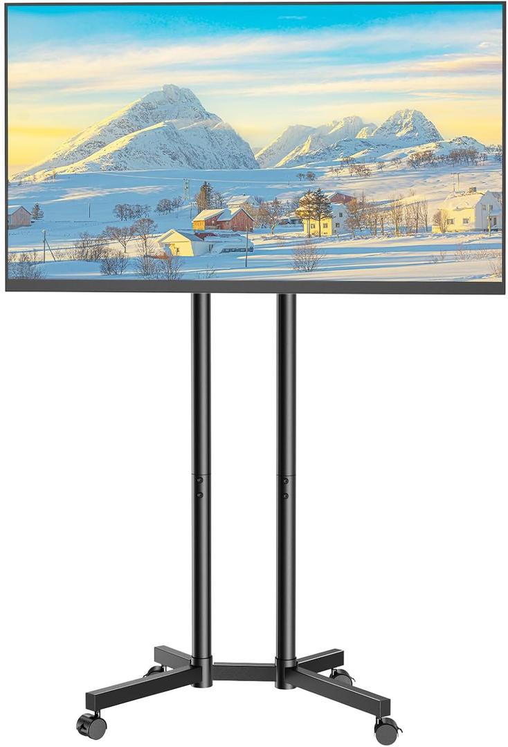 Afaloona Rolling TV Stand for 32 to 65 inch TVs up to 88 lbs, Mobile TV Cart with Lockable Wheels, Height Adjustable, Max VESA 400x400mm, Portable Mobile TV Stand for Bedroom, Office, Outdoor, Black