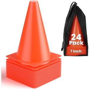 GHB Soccer Cones 7" 9" of 12 24 Pack Disc Soccer Sport Cones Training Field Marker Agility Cones for Basketball, Coaching, Practice Equipment Includes Drills Guide