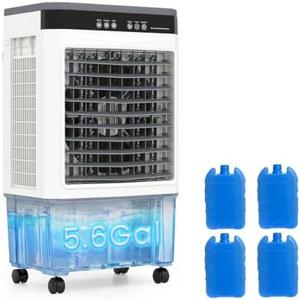 VCJ 1800CFM Evaporative Air Cooler, 5.6 Gal 3 IN 1 Windowless Portable Swamp Cooler Air Conditioner,120° Oscillation, 3 Speeds, 12H Timer, 4 Ice Packs, Air Cooling Fan for Bedroom Room Office Garage