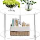 Clear Round Acrylic Coffee Table with Storage, 23.6" L x 23.6" W x 18.4" H, 2 Tier Modern Lucite Center Side End Tables for Living Room, Thicken Sturdy Transparent Circle Accent Tea Table