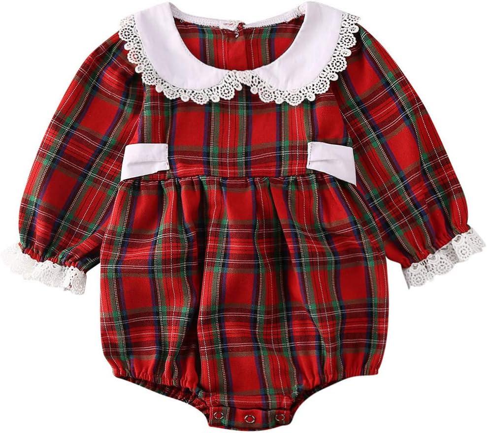 Baby Girl Christmas Dress Matching Newborn Girl Bodysuit Plaid Lace Princess Skirt Family Clothing (12-18 Months, Romper/Long Sleeve)