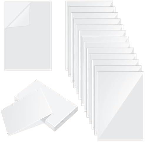Gueevin 100 Pcs 4 x 6 Inch Self Adhesive Display Pockets Peel and Stick Clear Paper Sleeves Wall and Door Communication Clear Adhesive Sheet Protector Letter Size Plastic Sheet Protectors
