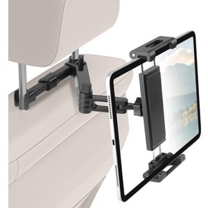 Kairiyard Tablet Holder for Car, 3 in 1 Extension Arm Adjustable Car Headrest Tablet Holder Road Trip Essentials Back Seat Tablets Cars Mount Compatible with iPad Pro, Air, Mini, 4.7-11" Devices (Black)