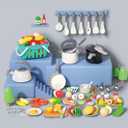 130Pcs Kitchen Playset, Toddler Pretend Cooking Play Pots, Pans, Utensils Cookware, Daily Food Fruit Veges, Shopping Storage Basket, Dessert, Prop Money, Learning Gift for Child (White)