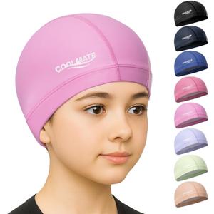 COOLMATE Fabric Swim Cap for Women, Men & Kids  Silicone Water Resistant Layer, Lightweight Cloth Cap for Pool & Lap Swimming  Non-Slip Comfortable Fit, Gift for Swimmers (1 Pack) (Small)