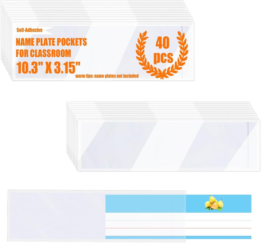 40 PCS Nameplate Pocket,10.3x3.15 Inch Adhesive Desk Nameplates Name Tag Pocket (Thickness 7mil)
