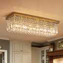 7PM Modern Rectangular Chandelier, Gold, L31.5' x W10' x H10', 6 Lights, Dimmable, Kitchen, Dining Room, Living Room
