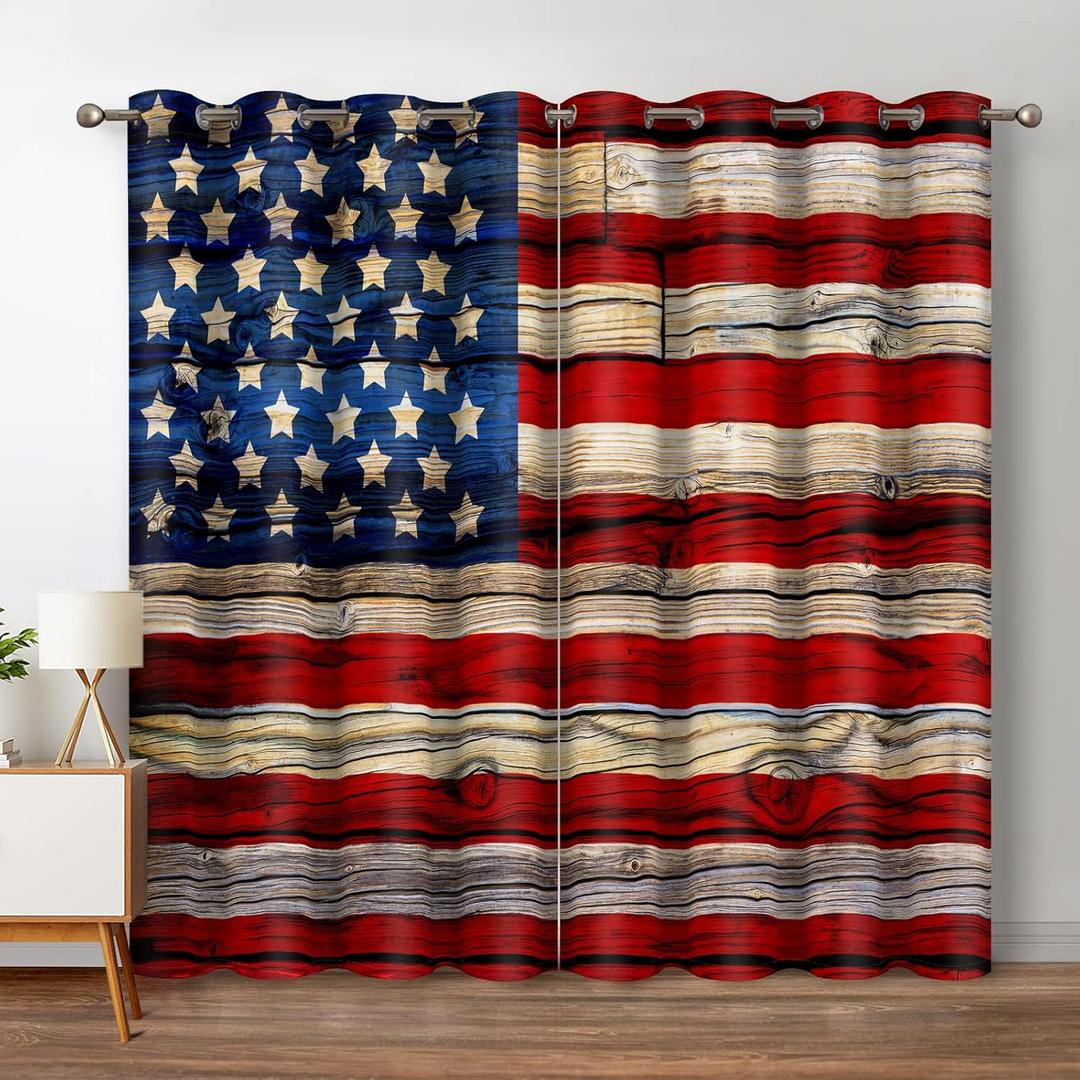 Jekeno American Flag Blackout Curtains United States Flag Independence Day Patriotic Decor for Home Bedroom Living Room Grommet Window Drapes 2 Panel Set, 42"x84"