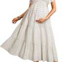 Maternity Dress for Baby Shower - 2025 Photoshoot Pregnancy Summer Midi Casual Flutter Sleeve Dress (Large, Khaki Plaid)