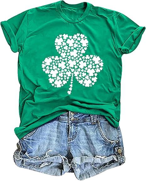 Hohololo St. Patrick's Day T-Shirt Lucky Irish Shamrock Shirt for Women Funny St. Patrick's Day Short-Sleeved Shirt, M