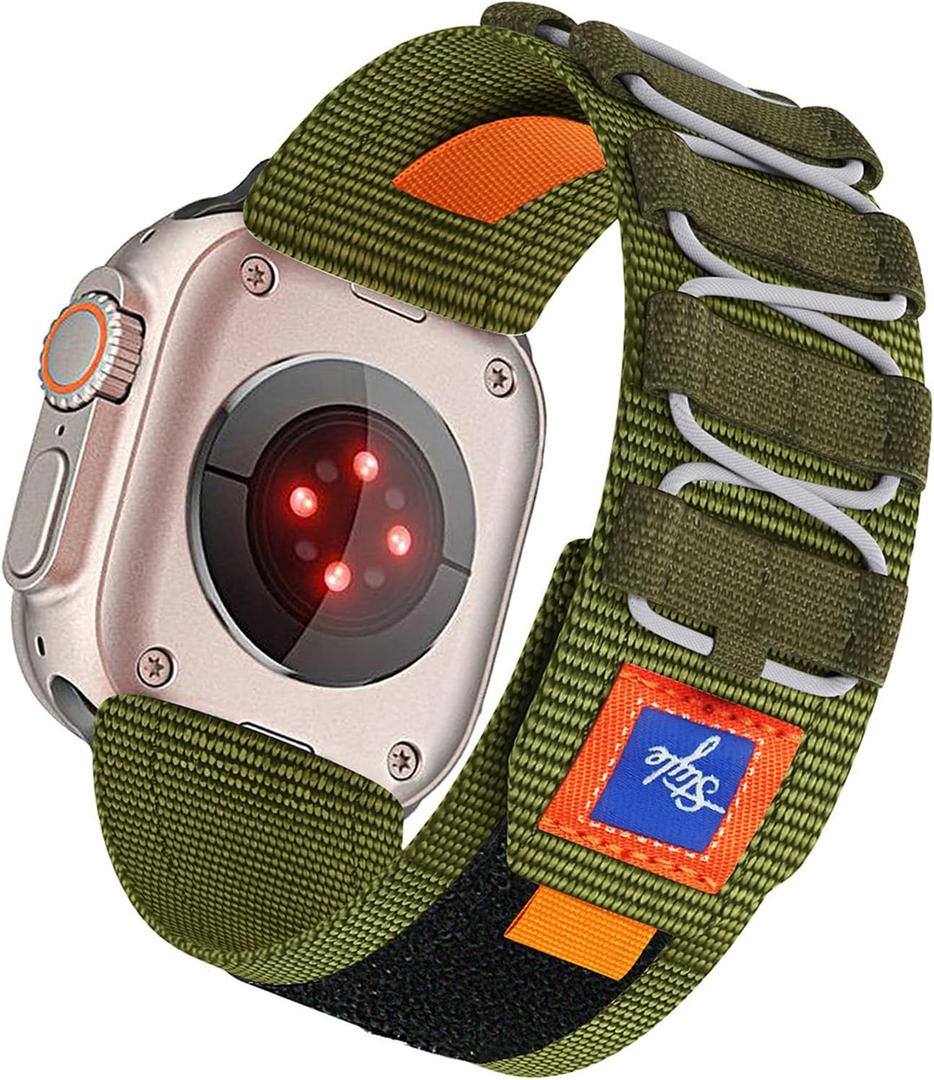 Soft Nylon Loop Elastic Band Compatible with Apple Watch Ultra 2 / 49mm 46mm 45mm 44mm 42mm(Series 3 2 1) for Women Men, Adjustable Sport Strap for iWatch Series 10 9 8 7 6 5 4 3 2 1.(Green)