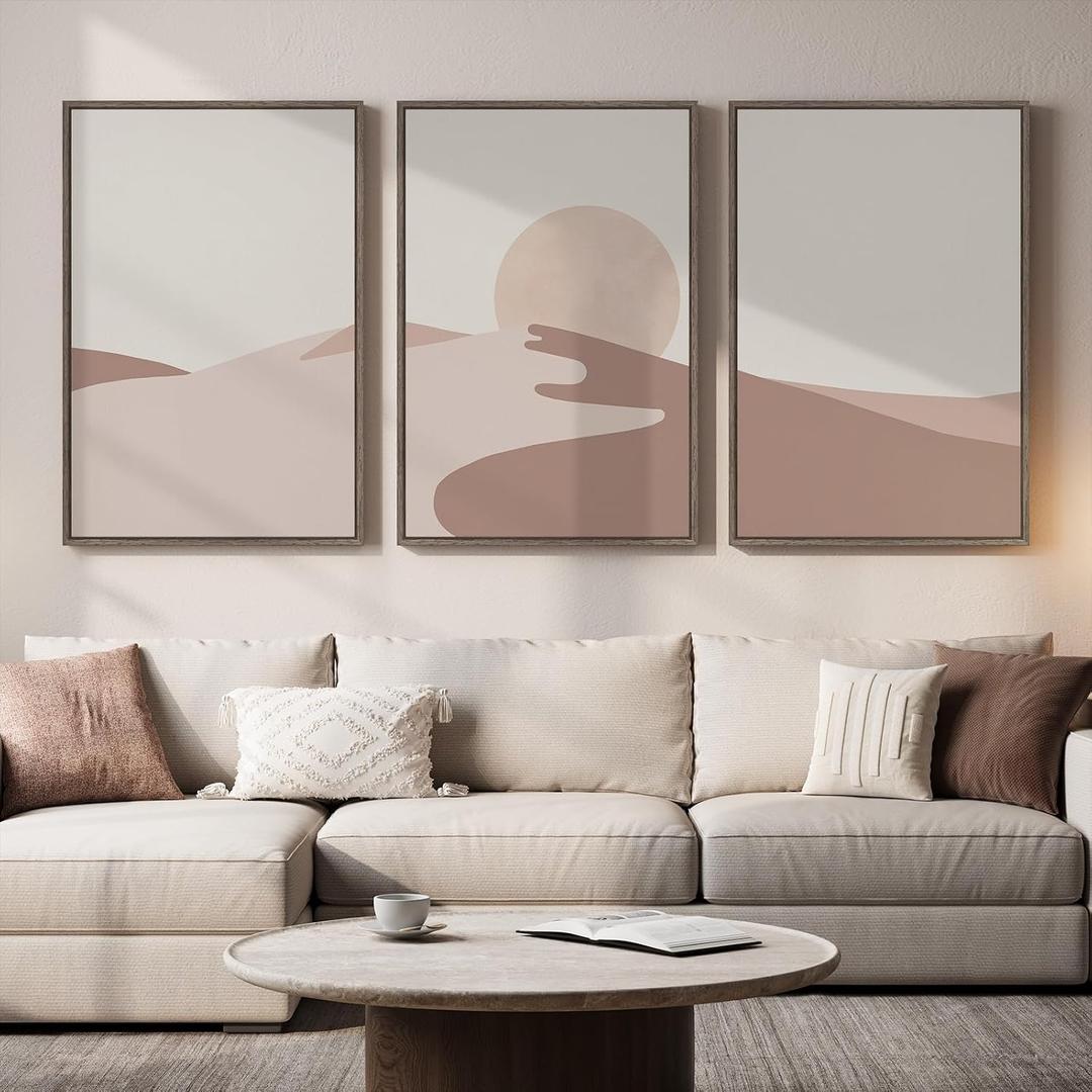 Large Framed Neutral Abstract Desert Wall Art for Living Room, 24x36 Inch, 24" W x 36" H x 3Pcs