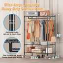 Homdox 3 Tier Heavy Duty Garment Rack with Wheels, Adjustable Wire Clothes Rack with Double Hanging Rods, Portable Closets for Hanging Clothes with Side Hooks, Black