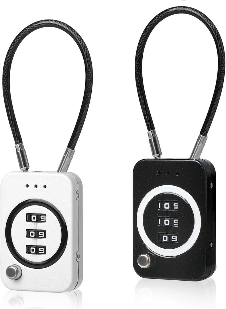 2PCS Combination Padlock for School Lockers, Travel Cable Locks, Tent & Bag Lock - Secure 3-Digit Lock for Luggage, Backpacks, and Outdoor Gear(Black + White)
