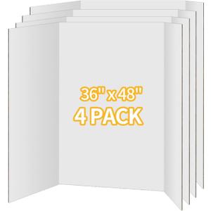 4 Pack Trifold Poster Board 36"x48" - White Foldable Corrugated Display Board, Tri fold Presentation Board, Extra Large Project Boards for School Projects, Science Fair, Graduation Exhibitions