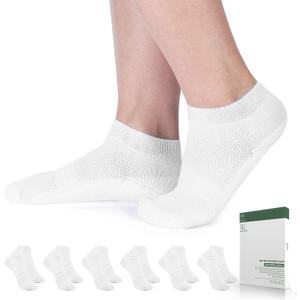 Bulinlulu Diabetic Socks for Women&Men-6 Pairs Bamboo Viscose Non Binding Diabetic Ankle Low Cut Sock Size 6-9 9-11 (Large, White)