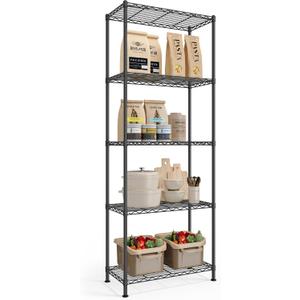 SONGMICS Storage Shelf, Metal Wire Shelving Unit, Adjustable Shelves, for Garage, Bedroom, Living Room, Kitchen, Pantry, 5 Tier, 11.8 x 23.6 x 63.4 Inches, Ink Black ULGR165BH01S