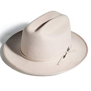 Open Road Hat Cowboy Fedora Hat Pure Wool Felt Hat Vintage Rancher Hat Airway Vented Panama Hats for Men Women