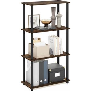 Furinno Turn-N-Tube Storage Shelves, 4-Tier Toolless Book Shelf, Corner Shelf, Toolless Open Shelves, for Organization and Storage, Living Room, Garage, Home Office, Amber Pine, 4-Tier Round Tube