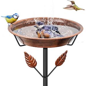 37.8 In Metal Bird Bath for Outside, Vintage Birdbaths Removable Feeder Bowl with 5 Prongs Base Stake, Easy to Clean Birdfeeder for Outdoors Garden Yard Lawn Decor(Vintage Brown, Leaf)