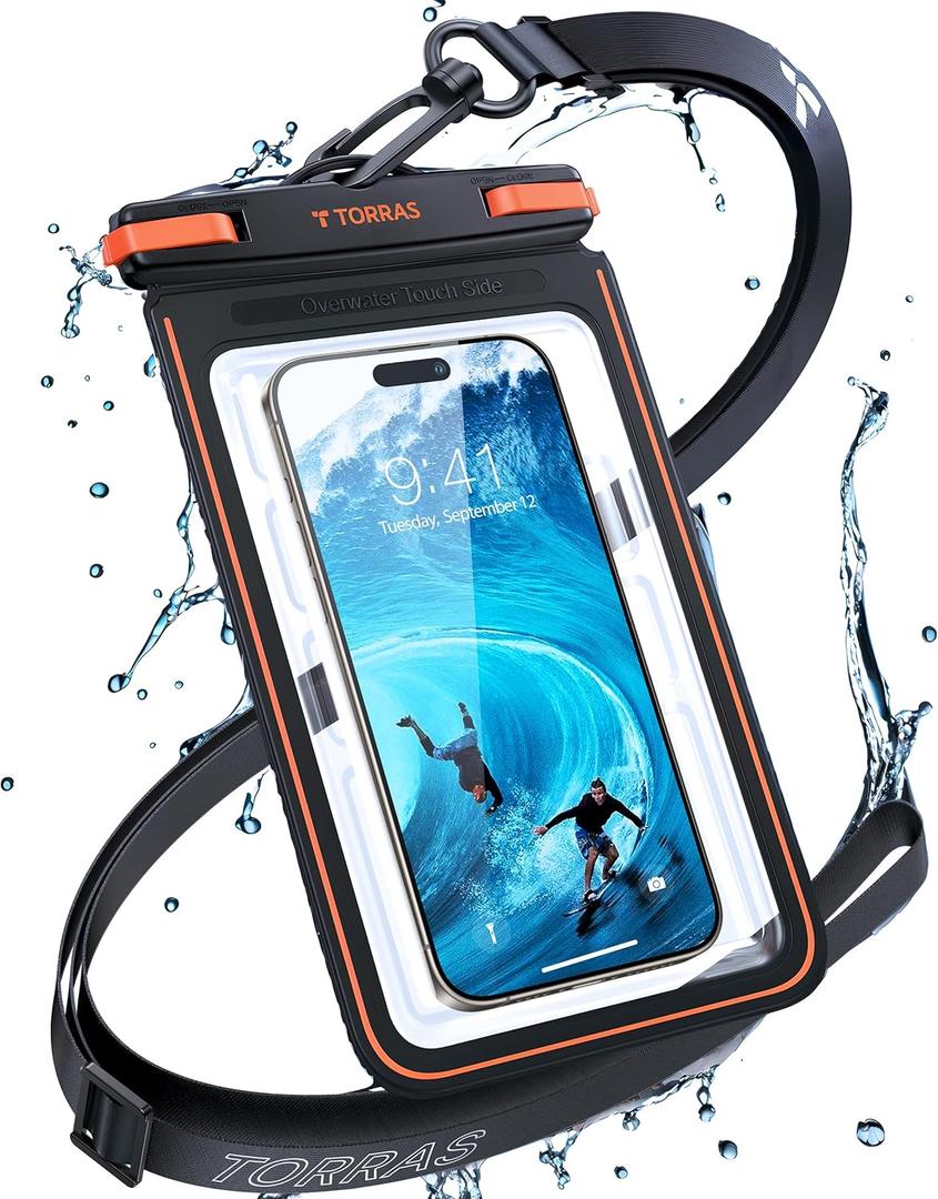 TORRAS IPX8 Waterproof Phone Pouch Floating, Underwater Screen Touchable, Waterproof Phone Case with Lanyard for iPhone 16 Pro Max 15 14 13 S25, Cell Phone Dry Bag Cruise Ship Essentials 7.0", Black