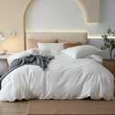 JIYUAN 100% Washed Cotton Duvet Cover Set 3 Pieces Super Queen, 1 Duvet Cover 90x98 Inches(Comforter Not Included) and 2 Pillowcases,Linen Feel Bedding Set Comfy and Breathable, Off White