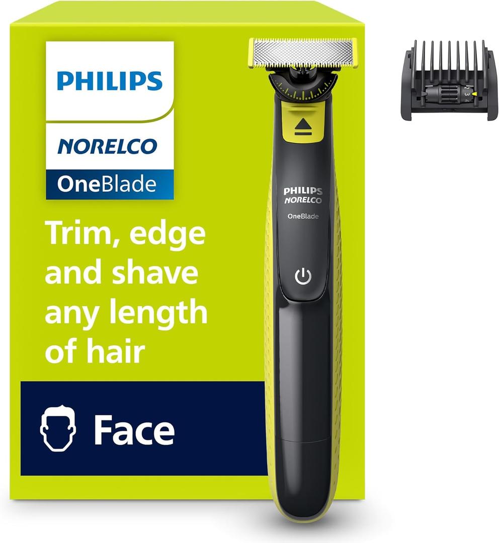 Norelco Philips OneBlade 360 Hybrid Face, Electric Beard Trimmer and Shaver, with 360 Blade Technology, 1x 360 Blade for Face, 5in1 Adjustable Comb, Model QP2724/90 (Black & Lime Green)