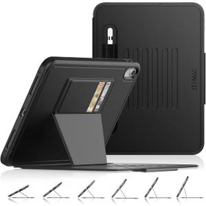 SEYMAC stock Case for iPad (A16) 11th/10th Generation 11''/10.9'', Strong Magnetic Auto Sleep Shockproof Case with Absorbing Multi-Angles Stand, Pen Holder, Card Slot (Black)