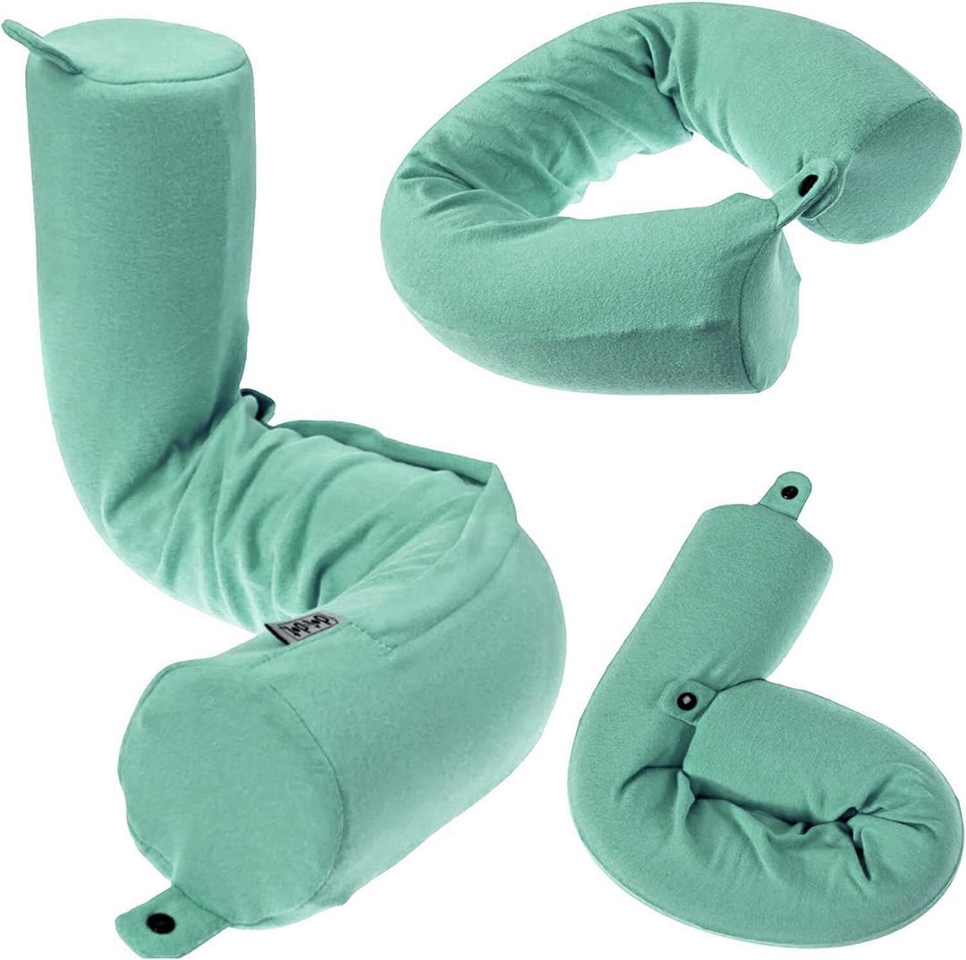 Dot&Dot Twist Memory Foam Travel Pillow for Airplanes - Travel Neck Pillow for Sleeping - Airplane Pillow for Neck Support - Adjustable, Bendable Neck Roll Pillow (Mint, One Size) (Standard (26"), Green)