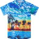 westwolf Little Big Boys Hawaiian Shirts Button Down Short Sleeve Tops Hawaiian Shirt for Kids 3-14T (7-8 Years, 02 Blue Palm)