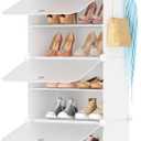 Shoe Rack 10 Tier Shoe Storage Cabinet with Door 20 Pair Tall Shoes Rack Organizer Free Standing Expandable Stable Plastic Easy Assembly Shoes Shelf for Closet Hallway Entryway Bedroom White