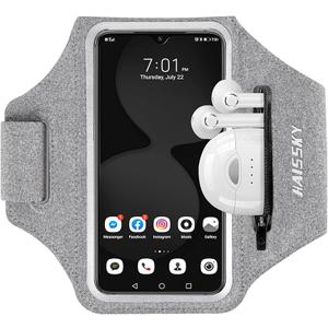 Running Armband with Earphone Bag Cell Phone Armband for iPhone 16 15 Pro 14 Plus 13 11 XR XS, Galaxy S24/ S10 Water Resistant Sports Phone Holder Case & Zipper Slot Car Key Holder for 6.7 inch Phone
